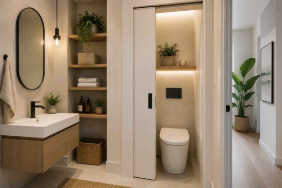 Utilize Vertical Space and install a pocket toilet